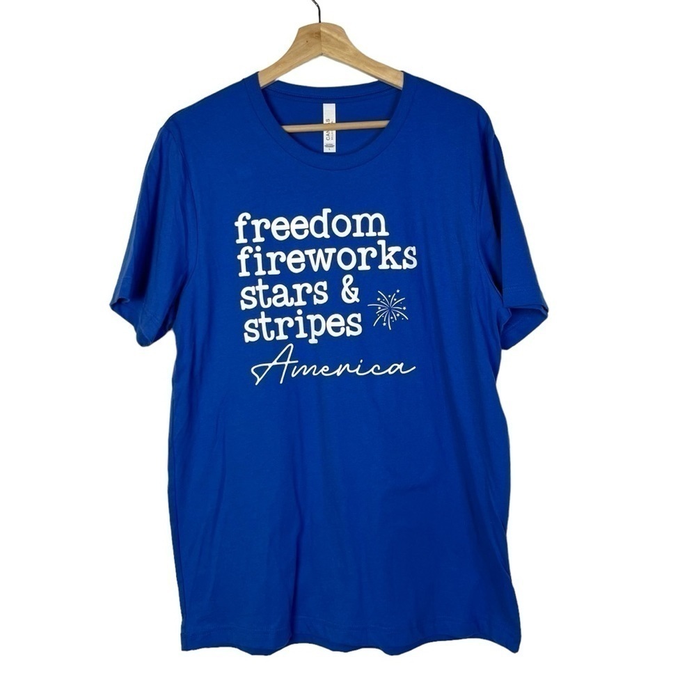 Boutique‎ Royal Blue July 4th USA America Short Sleeve T-Shirt L